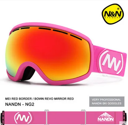 NANDN, 8 цветов, очки для катания на лыжах, двойной слой, антимистские линзы, широкое видение, ветрозащитные лыжные очки, очки для мужчин, Женская линза, сменные - Цвет: 2015 pink
