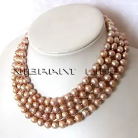 

free shipping 64" 8-9mm Champagne Freshwater Pearl Necklace Strand