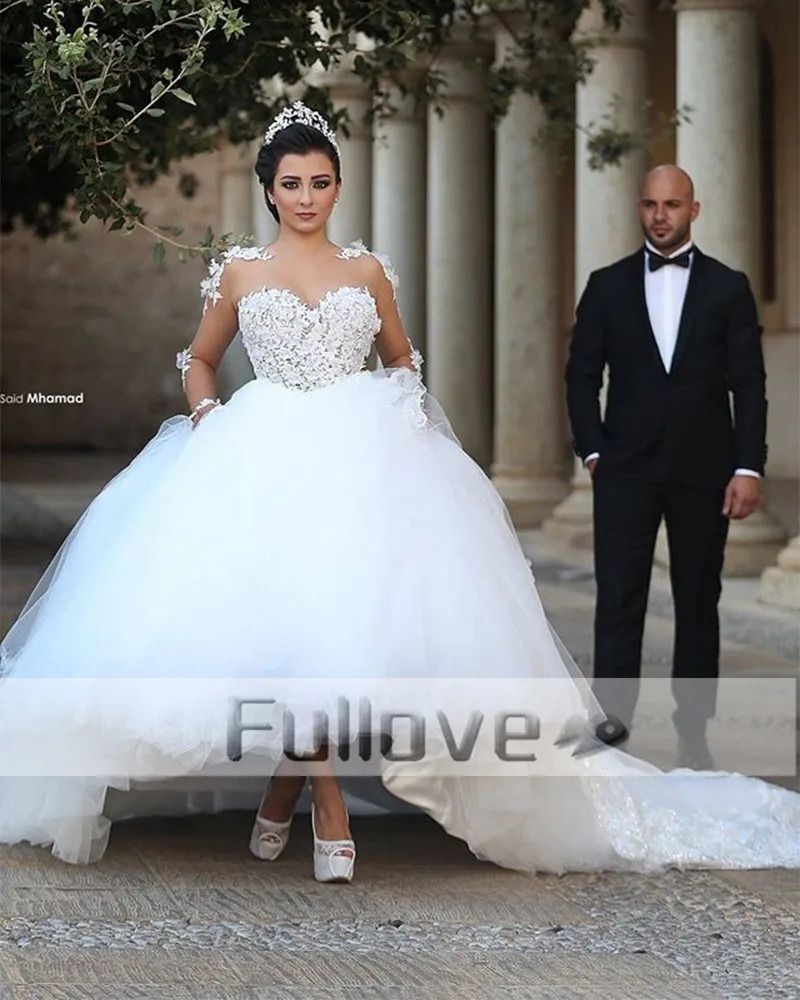 Grandescuento Vestidos De Novia De Princesa De Corte Delgado De Encaje De Manga Larga Con Apliques Arabes De Lujo September 2020