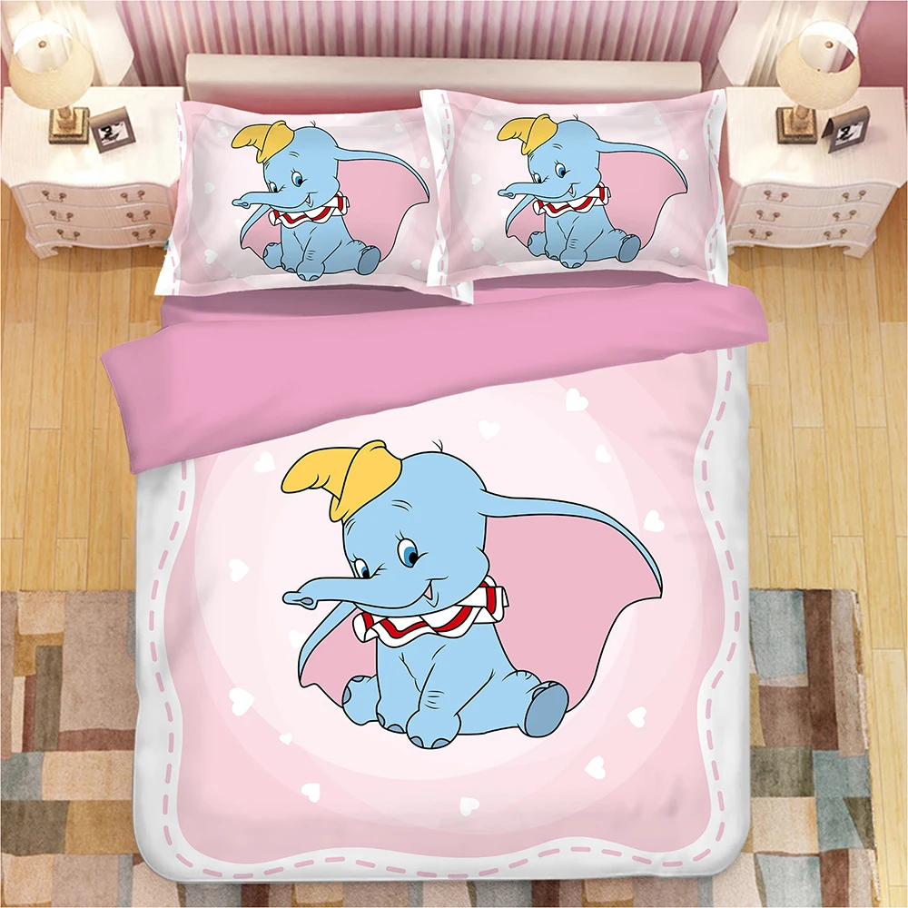 New Cartoon Dumbo Pattern Bedding Set Boy/Girls Baby Single Twin king Kids Duvet Cover Set Pillowcases queen blanket cover