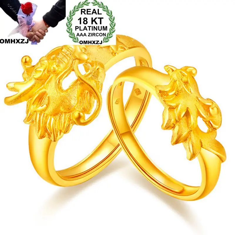 

OMHXZJ Wholesale European Fashion Woman Man Party Wedding Gift Lovers Dragon Phoenix Gold 18KT Yellow Gold Resizable Ring RR774