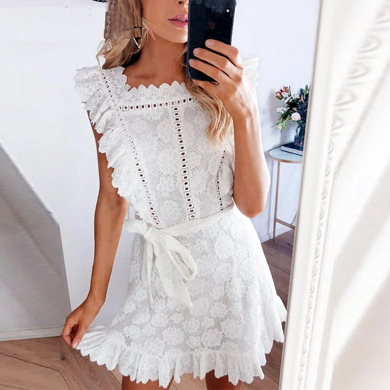 Affogatoo-Casual-elegant-ruffle-cotton-summer-white-dress-women-Hollow-out-lace-blue-dress-High-waist (2)