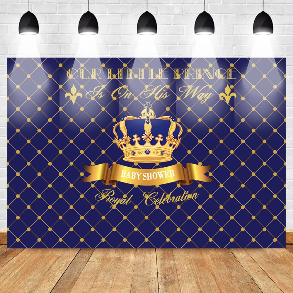 

Neoback Baby Shower Backdrop Purple Little Prince Royal Celebration Photo Background Birthday Party Decoration Banner Backdrop