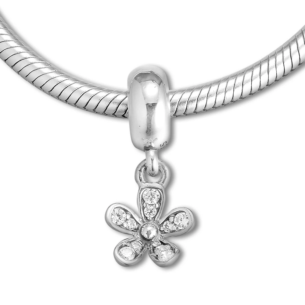 

Fits for Pandora Charms Bracelets Daisy Beads with Clear CZ 100% 925 Sterling Silver Jewelry Free Shipping