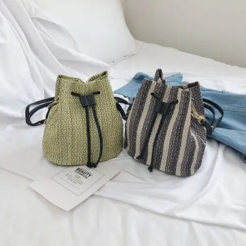 US Summer Women Bohemia Rattan Handbag Straw Knitted Messenger Backpack US Summer Women Bohemia Rattan Handbag Straw Knitted Messenger Backpack