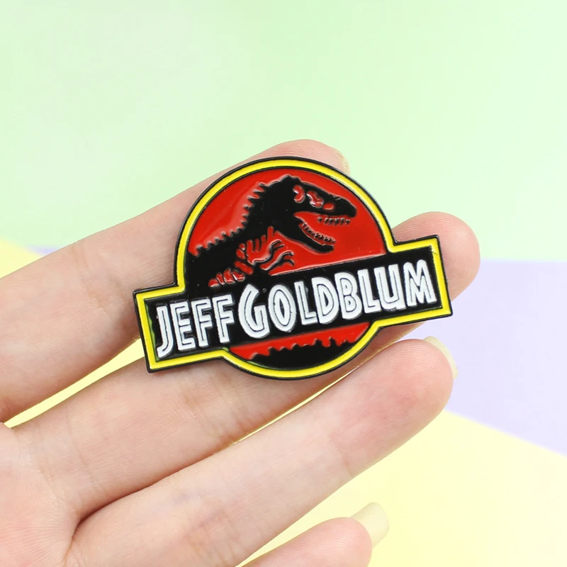 Парк Юрского периода Jeff Goldblum эмалированные Броши красный динозавр круглые модные персональные булавки лацкан сумка со значком Ювелирные изделия Подарки для детей