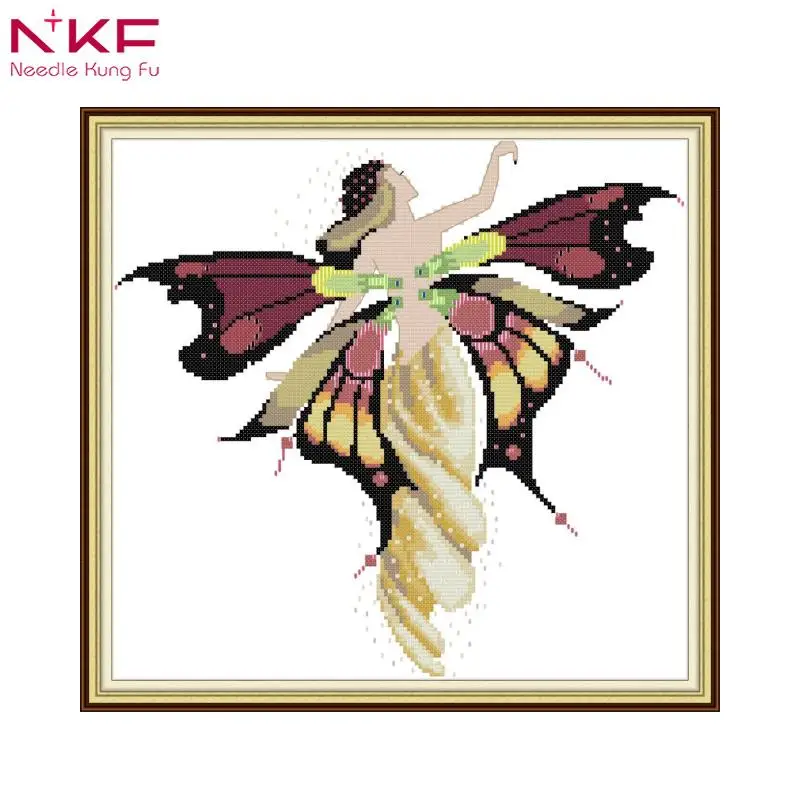 

NKF Cross Stitch patten Butterfly fairy 11 Handmade cross stitch canvas printed embroidery needlework kit Home Decoration