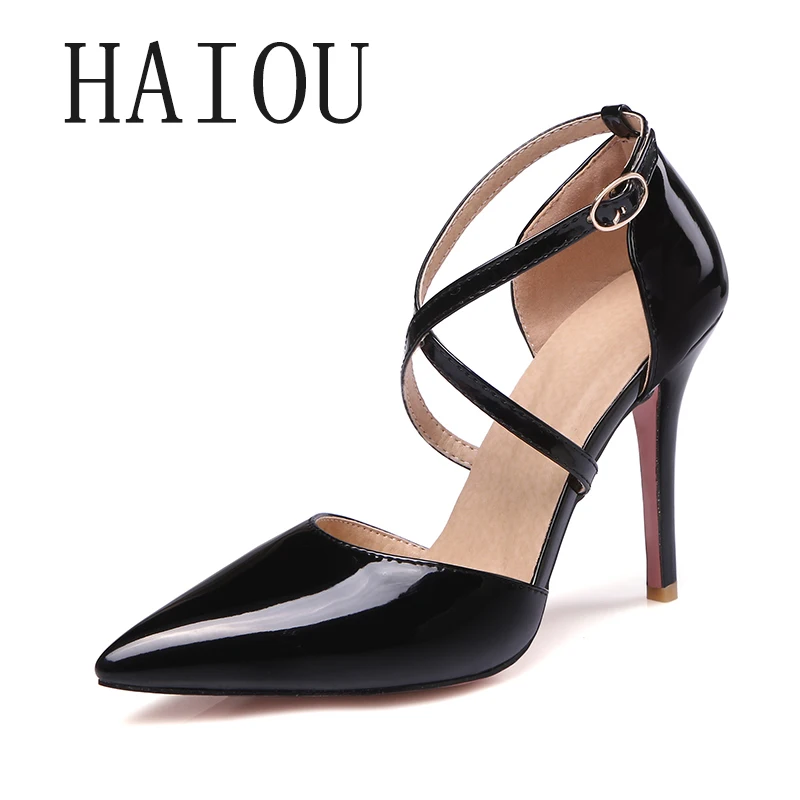 

New Buckle Strap High Heel Sandals Black and White Sandals Women High Heel Sandals Pointed Toe Party Shoes Patent Leather Pink