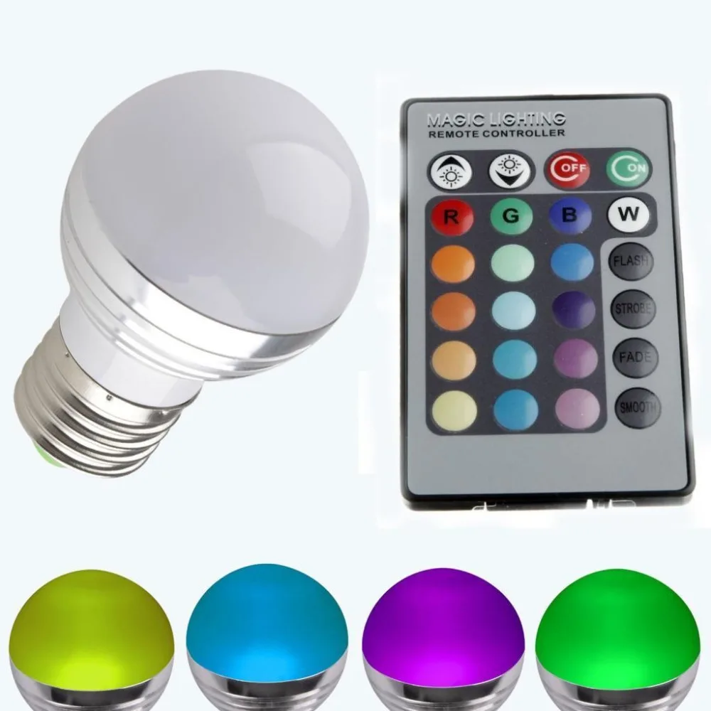 Светодиодный светильник с регулируемой яркостью E27, 16 цветов, 3 Вт, 110 В, 220 В, 230 В, волшебный RGB светодиодный светильник, лампа RGB, 24 кнопки, ИК-пульт дистанционного управления, лампада