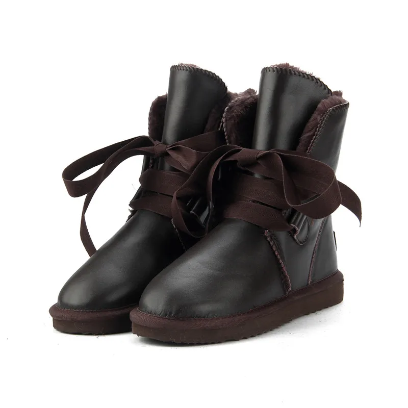 JXANG/австралийские женские зимние ботинки высокого качества водонепроницаемые ботинки из натуральной кожи зимние ботинки на меху теплые толстые женские ботинки - Цвет: Chocolate