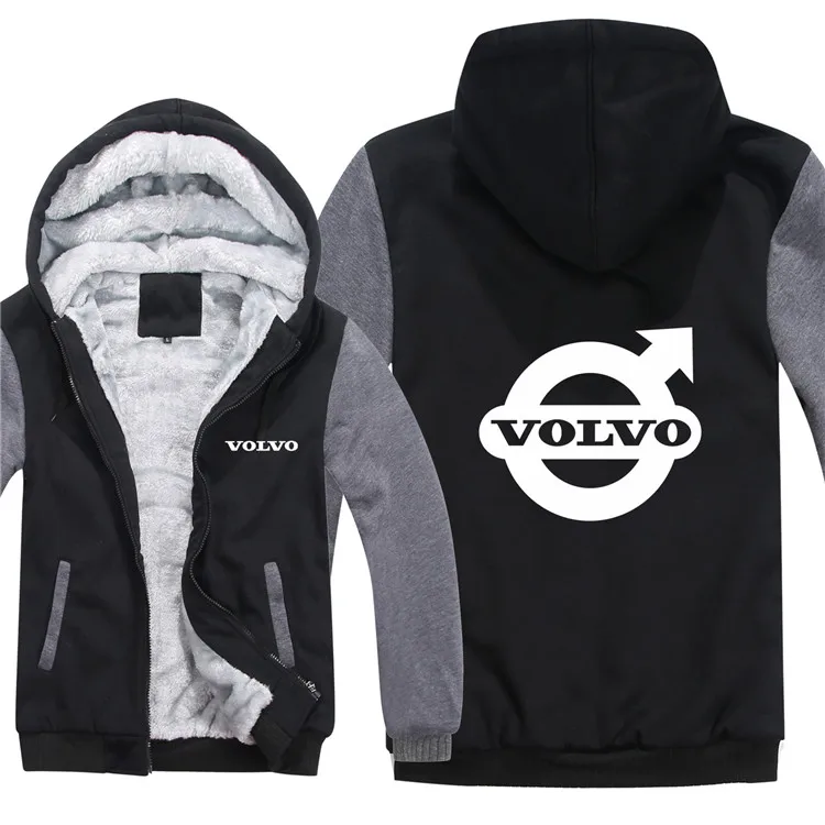 

Men's solid color fashion volvo hooded jacket car autumn and winter warm zipper thickening jacket volvo new sports hoodie