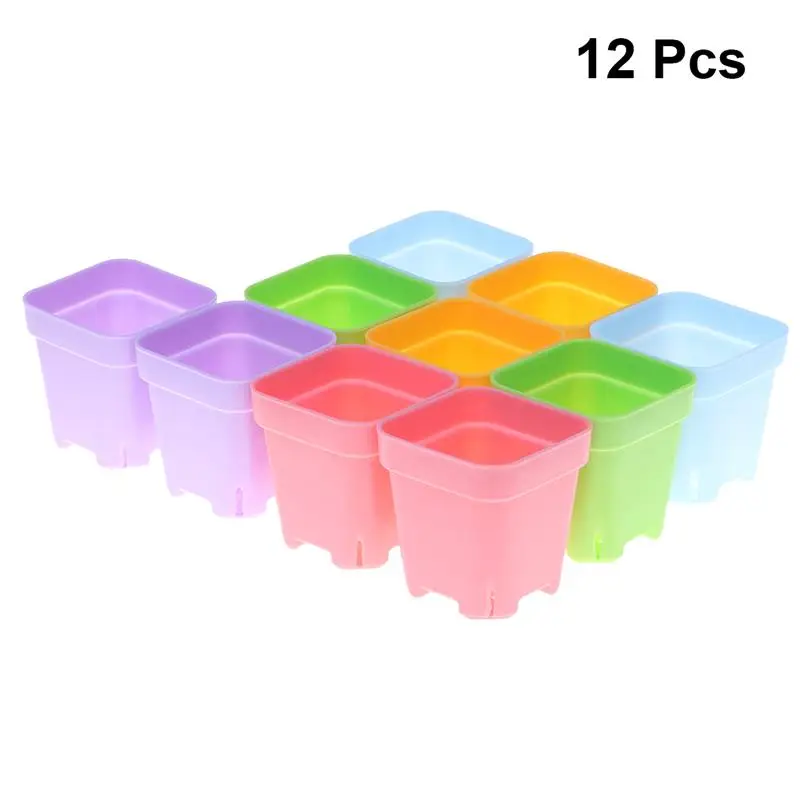 

10pcs Mini Square Plastic Plant Flower Pot Home Office Decor Planter Colorful With Pots Trays Green Plant Artificial