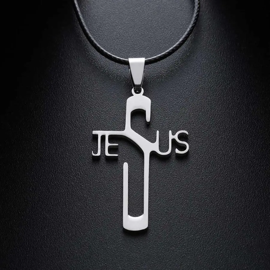 Silver Necklaces2 Христианский крест Иисуса, ожерелье с подвеской, нержавеющая сталь, никогда не выцветает, кулоны, веревочная цепь, религиозное ожерелье, Прямая поставка, ювелирные изделия - Окраска металла: Silver Necklaces2