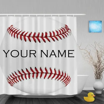 

Personalized Sport Baseball White Shower Curtain Custom Your Name Bathroom Shower Curtains Polyester Fabric With Hook