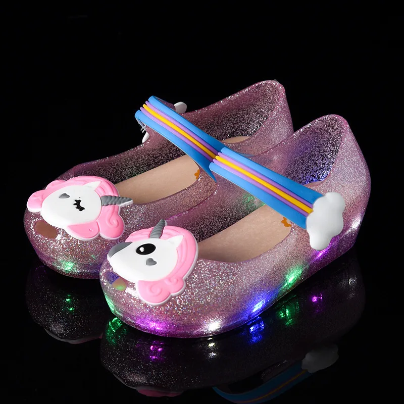 

Led Flash Glitter Jelly 2019 New Unicorn Jelly Fish Head Incense Children Girls Shoes Sandals Girl Luminous Sneakers