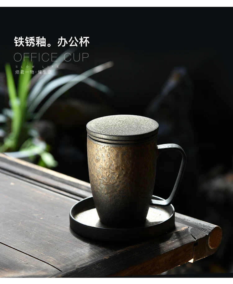 400 мл винтажный Японский стиль Ржавчина глазурь керамическая грубая керамика кружка для чая, молока, кофе чашка с блюдцем ложка набор воды посуда для напитков