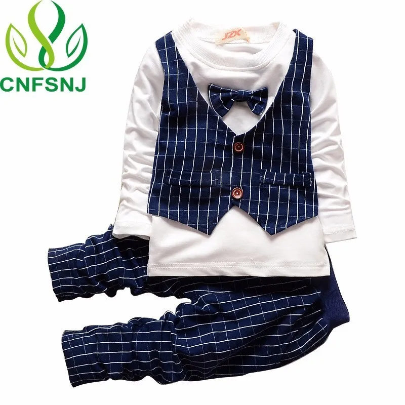 

CNFSNJ 2019 autumn winter new little gentleman two suit vest fake red tie coat striped trousers two piece suit baby boys clothes