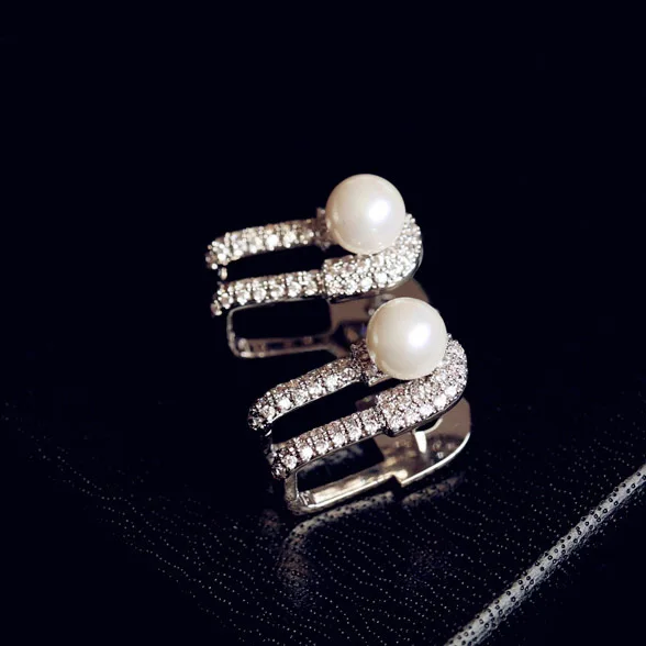 

Fashion Simulated Pearl Earrings AAA Cubic Zirconia Crystals Pave Setting Pin Stud Earrings white Gold Color Women Jewelry