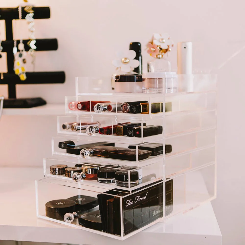 

Acrylic Makeup Organizer Transparent Desk Cosmetic Storage Box Multi Layers with Drawer Desktop Storage Clear Make Up Holder