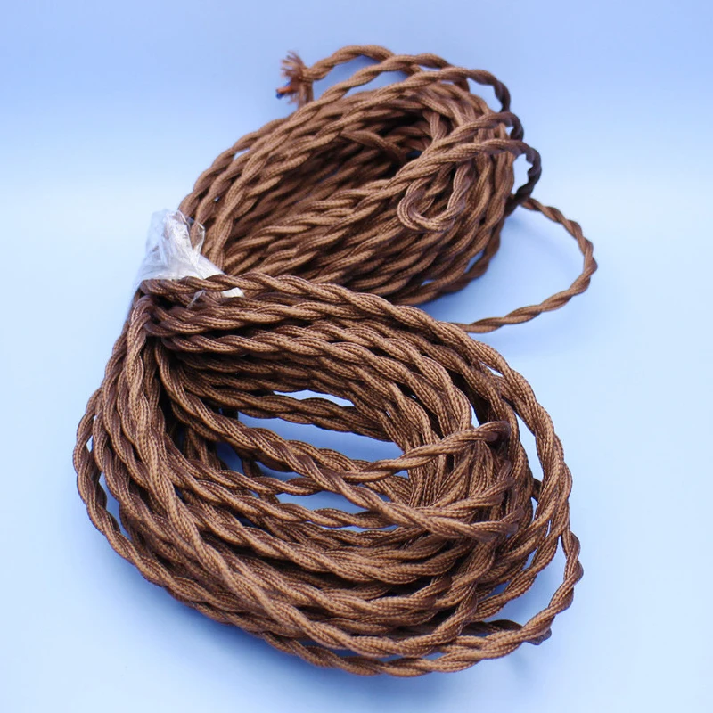 

1meter/ 1.1yd /3.2ft Brown Antique textile Braided Woven Fabric Lamp Cable Wires Cord Lighting chandelier Light 2 cores 2*0.75mm