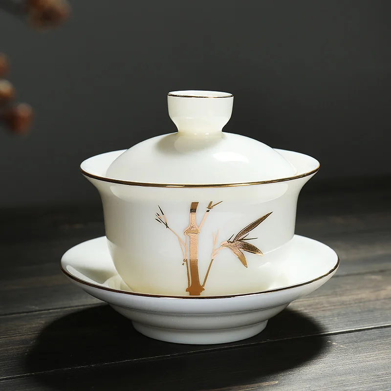 175 мл нефритовый фарфор Gaiwan чай супница офис чайный набор кунг-фу посуда для напитков чайная посуда мастер чайная чаша с крышкой блюдце набор для подарков - Цвет: B