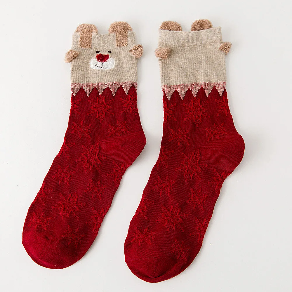 Женские носки женские хлопчатобумажные носки разноцветные с принтом женские зимние Новогодние рождественские праздничные красные носки calcetines Рождественский подарок