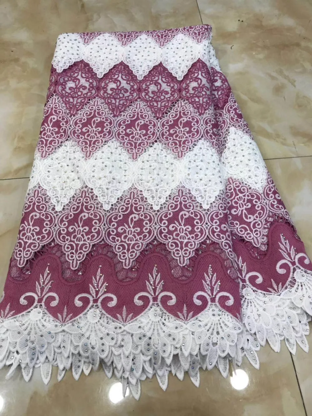 

2019 Latest stones French African cord Lace Fabric High Quality African Embroidered Lace Fabric for Wedding