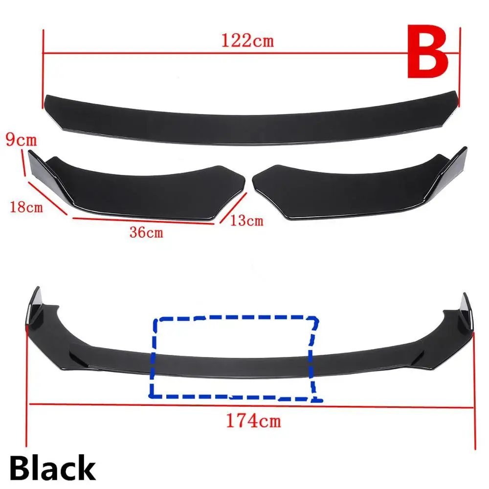 3 шт., черный Универсальный Автомобильный протектор, передний бампер для губ, разветвитель, рассеиватель, защита плавников, спойлер для кузова, наборы для Ford, для Benz, для BMW - Цвет: B