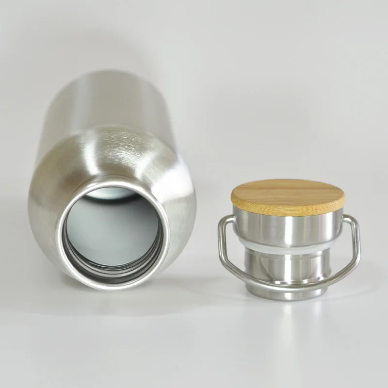 BPA Free Stainless Steel Water Bottle Bamboo Lid Sports Flask Leak-proof Food Jar for Travel Yoga Cycling Hiking Camping