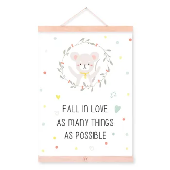 

Kawaii Animal Love Quotes Posters Nordic Style Kids Baby Room Decor Bear Scroll Wall Art Pictures Wooden Framed Canvas Paintings
