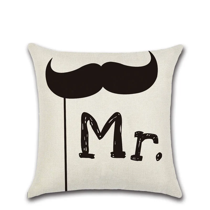 Cute Mr &Mrs Cushion Cover White Couple Lovers Gift Pillow Throw Pillowcases for Home Decor Bedroom Decorative Pillows Case (6)