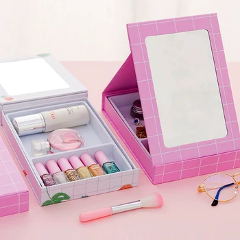 

Desktop Folding Mirror Portable With Mirror Storage Box Students Girl Jewelry Box jewelry cosmetic Storage Box unique gifts