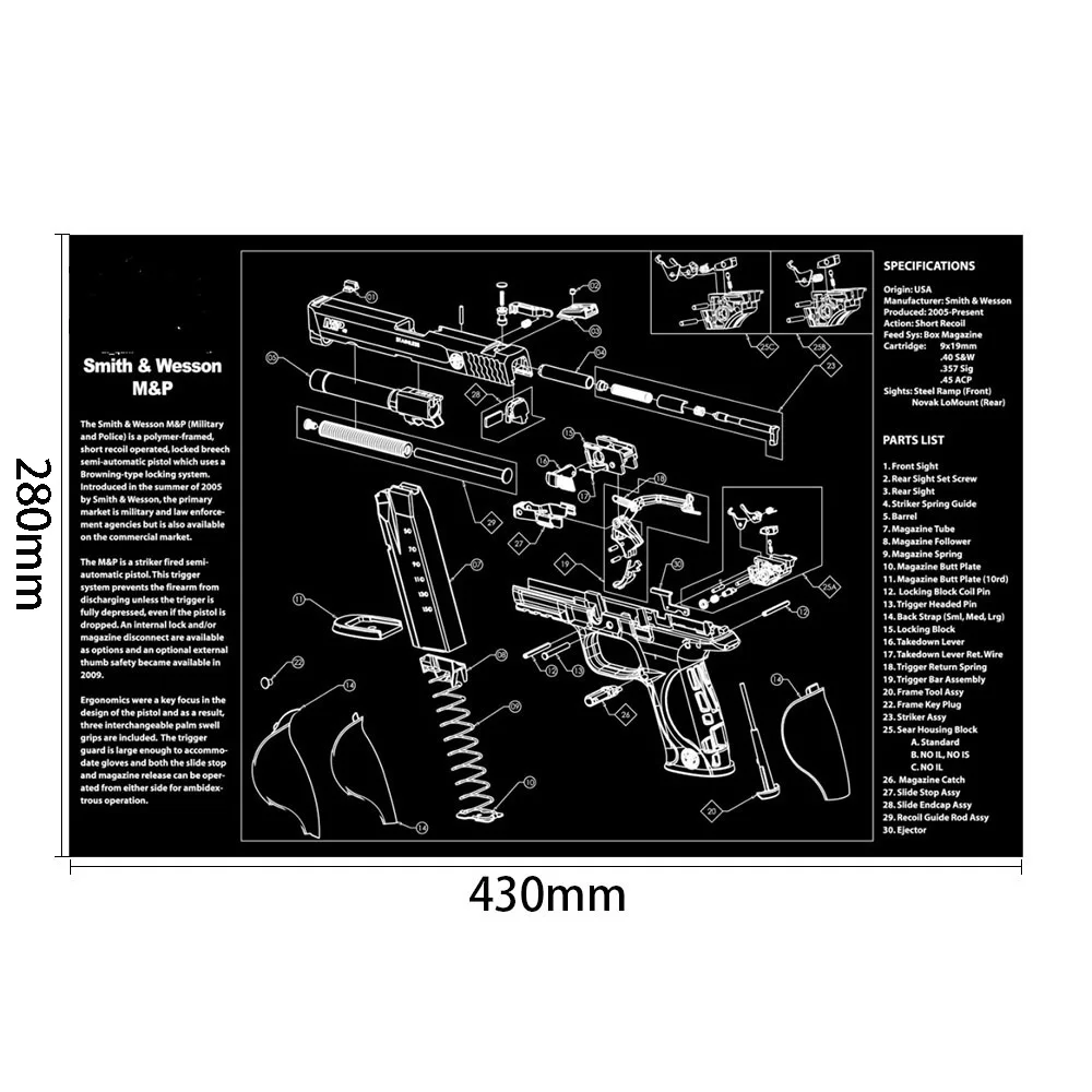 SW MP AR15 AK47 Glock чистящий резиновый коврик с схемой деталей и инструкциями оружейный коврик для мыши Smith Colt 1911 - Цвет: SW MP
