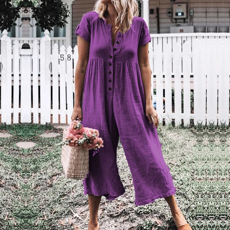 Missufe القطن و الكتان عارضة واسعة الساق بذلة الجبهة زر داخلية النساء 2019 الصيف بوهو Playsuit قصيرة الأكمام السروال القصير Missufe القطن و الكتان عارضة واسعة الساق بذلة الجبهة زر داخلية النساء 2019 الصيف بوهو Playsuit قصيرة الأكمام السروال القصير