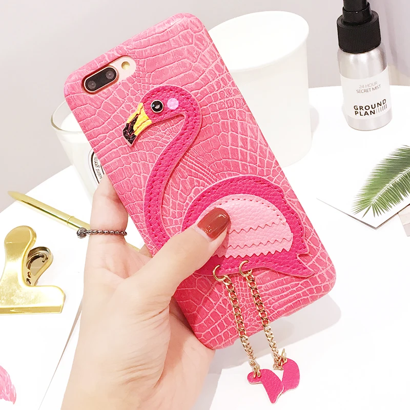 Cute Phone Case For iPhone 7 8 Plus X Cover Flamingo Metallic leather TPU Cases Fashion Back Cc |