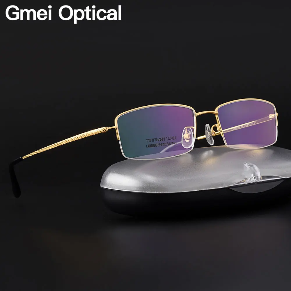 

Gmei Optical Ultralight 100% Pure Titanium Half Rim Glasses Frame For Business Men Myopia Reading Prescription Spectacles LR8935