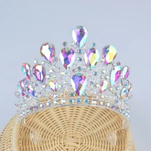 Ab Роскошная свадебная тиара с большим кристаллом, Королевская корона, свадебные аксессуары для волос, диадема, головная повязка, пышные украшения для волос, головной убор