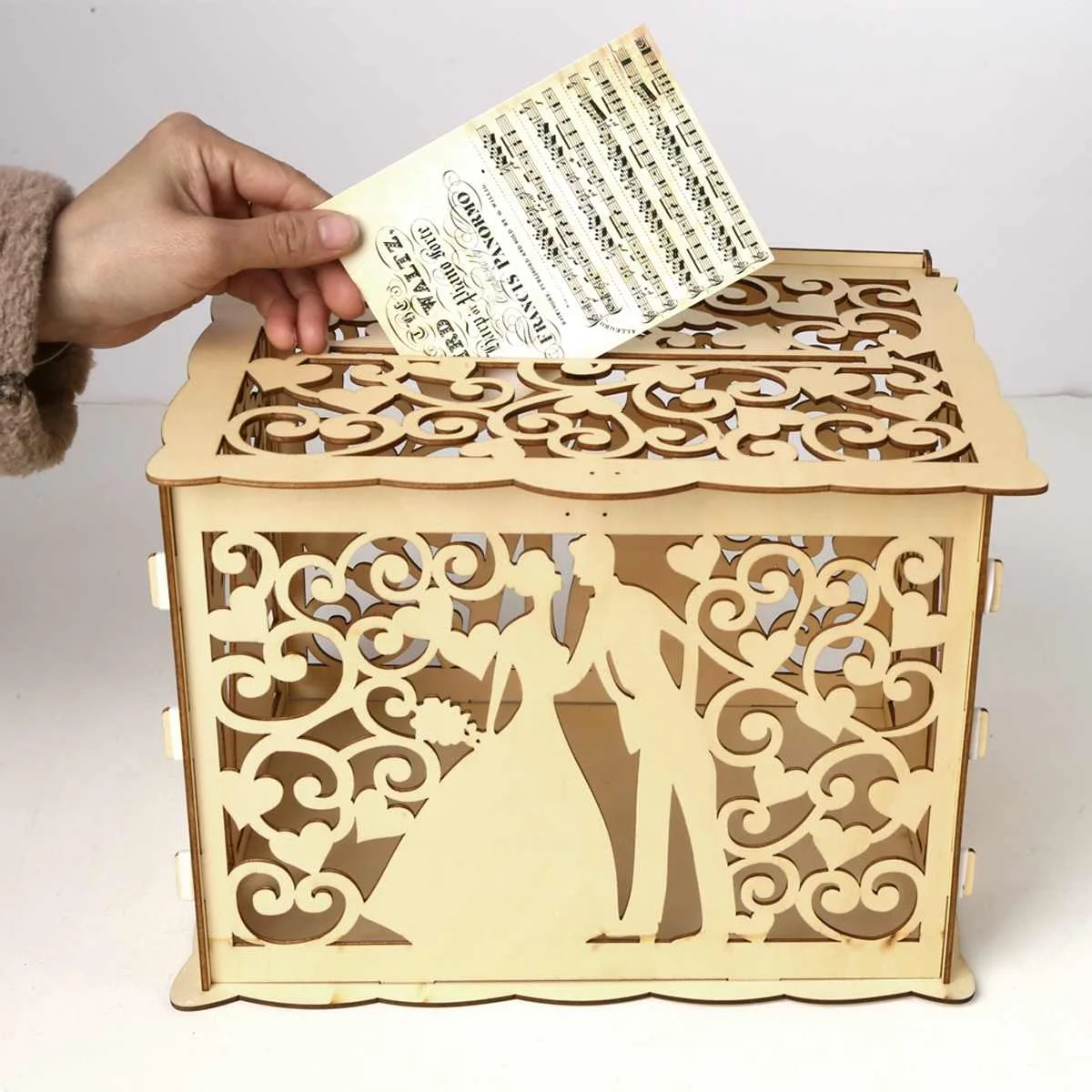 30x24x22,5 см DIY свадебная открытка коробка деревянная коробка для денег с замком великолепное свадебное украшение поставки для дня рождения - Цвет: Розово-красный