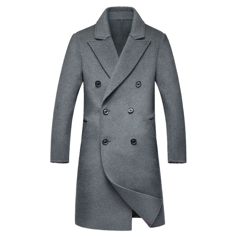Высокое качество, отложной воротник, двубортный шерстяной Тренч, мужские пальто, стиль, модные шерстяные куртки, мужская верхняя одежда - Цвет: grey