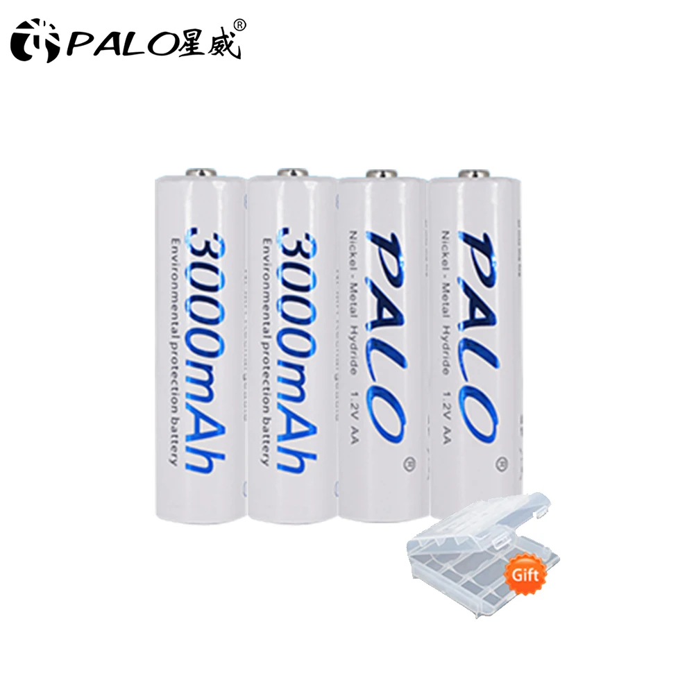 PALO 8 шт. AA аккумулятор Ni-MH 3000mAh 1,2 V 2A аккумуляторные батареи AA Bateria Baterias+ 2 шт. чехол для аккумулятора - Цвет: 4pcs AA white