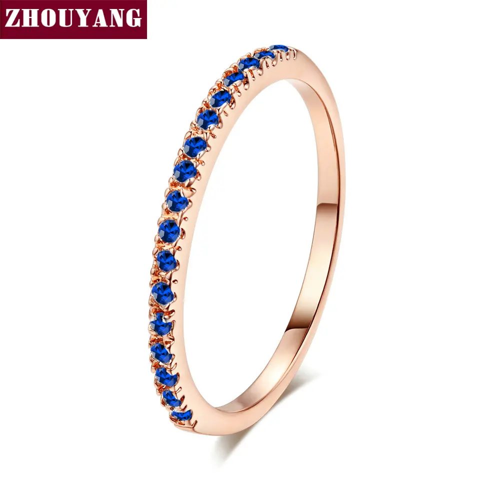 R251 ZHOUYANG обручальное кольцо для женщин и мужчин лаконичное классическое многоцветное мини кубическое циркониевое розовое золото цвет подарок модное ювелирное изделие R251 - Цвет основного камня: R251
