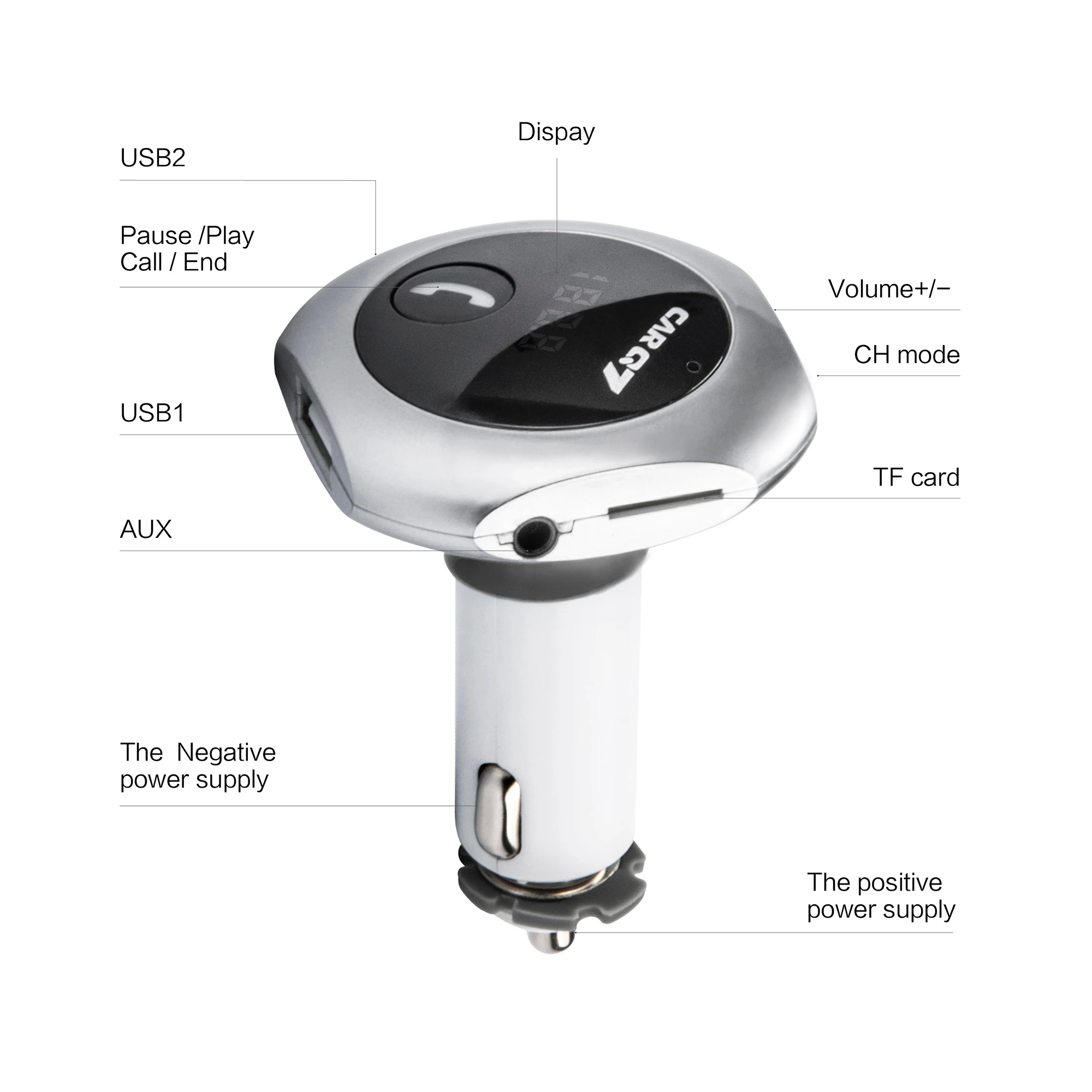 Bluetooth автомобильный fm передатчик с USB Автомобильное зарядное устройство 5V 2.1A