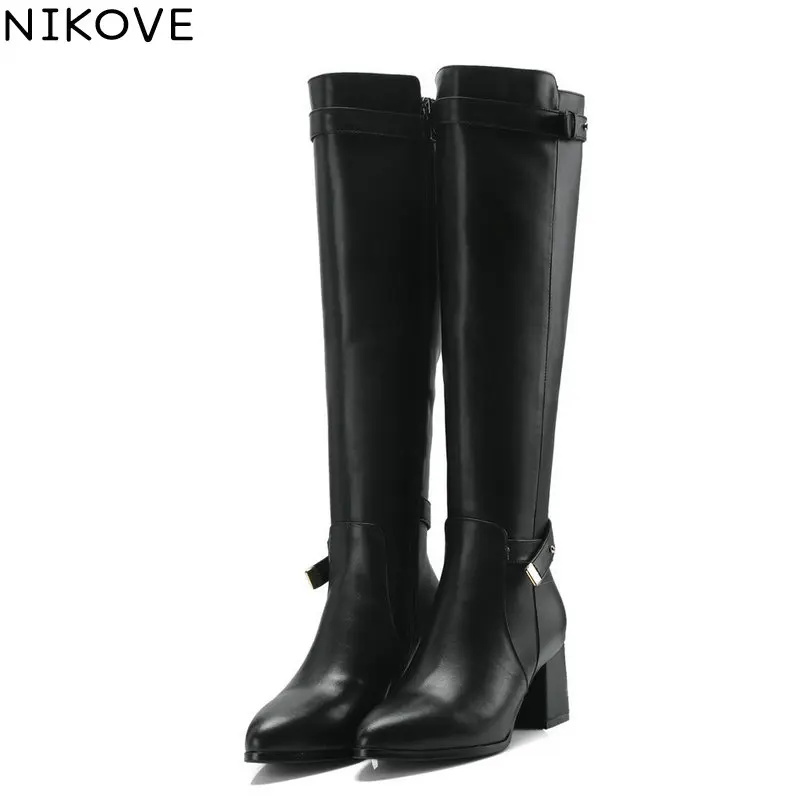 

NIKOVE 2019 Women Boots Genuine Leather Over The Over The Knee Boots Autumn Spring Boots Pointed Toe CasualSize 33-39