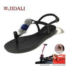 JIDALI/Модная обувь; женские вьетнамки из меха норки; нетоксичный лак для ногтей или Противомоскитный бальзам; Летние сандалии с Т-образным ремешком из ПВХ