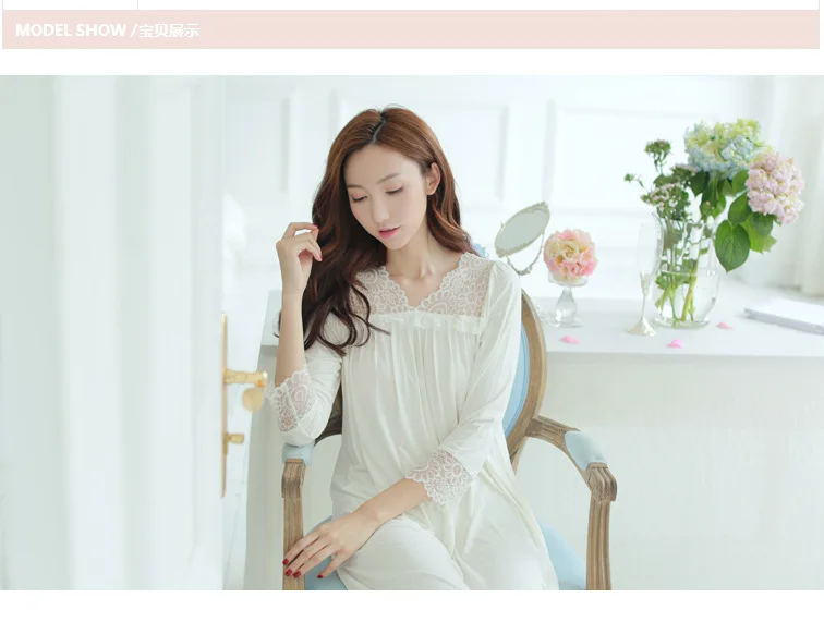 2016 Южная Корея Весна и осень дамские, с длинными рукавами кружева принцесса дома pajam как Костюм Ночная сорочка, женская одежда для сна roupao