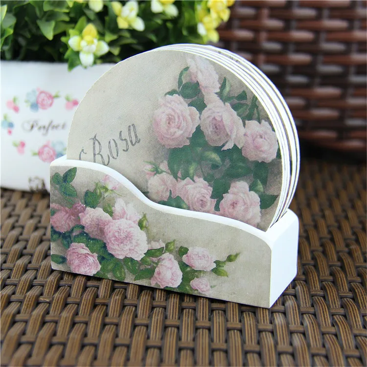 

6pcs/set European Style Color Printing Wood Coasters drink mats for glass and table