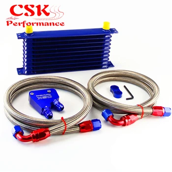 

10 Row 262mm AN10 Trust Oil Cooler Kit+Female Sandwich Plate Adapter Fits For LS1 LS2 LS3 LSX VE HSV VZ DRAG Black/Blue/Gold