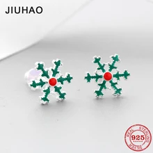 Аутентичные 925 пробы серебро зеленая эмаль Снежинка шпильки серьги для женщин вечерние ювелирные изделия ручной работы