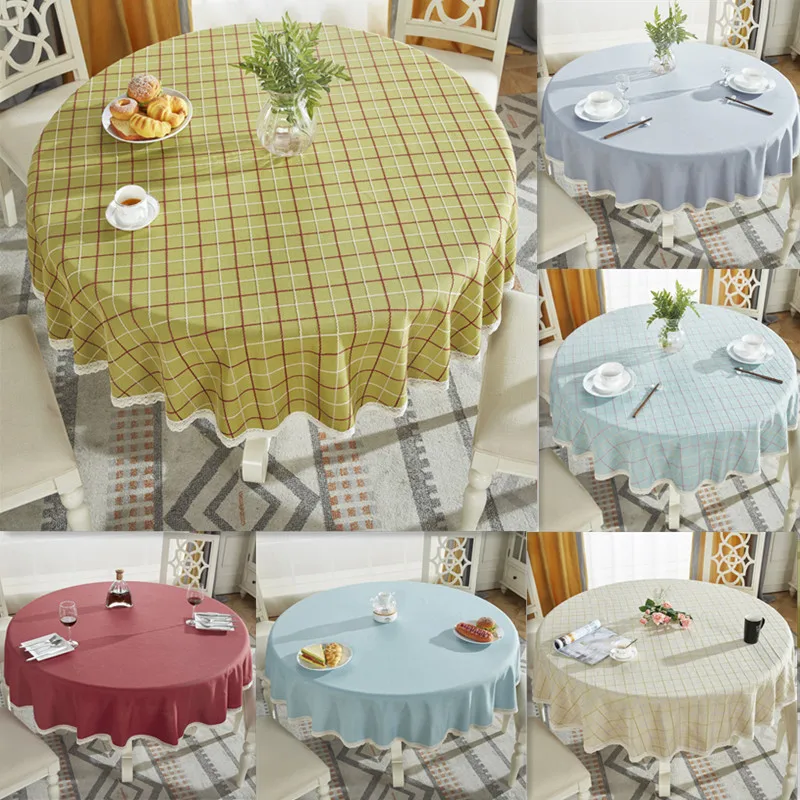  Home Decor Cotton Linen Plaid Grid Pattern Tablecloth Round Coffee Restaurant Tablecloth Kitchen Di