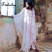 Fitshinling sem costas grobe wrap banho transparente sexy laço quente vestido longo praia boho batwing manga cabo pareos venda feminina(China)